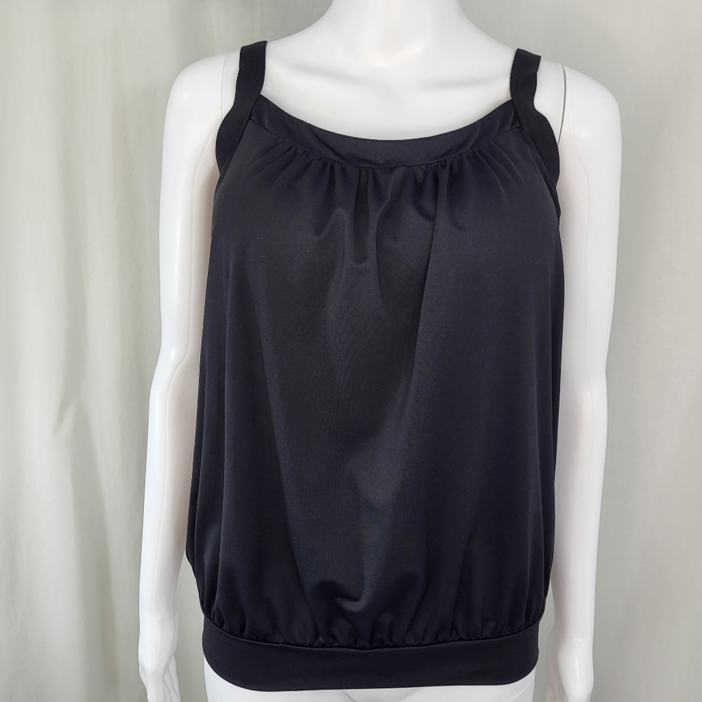 Lands End Swim TANKINI TOP Womens Sz 6 DD Black Built-in Pad Bra Adj Straps NWOT